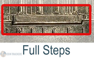 1969-D Full Steps nickel Monticello reverse showing five completely separated staircase lines